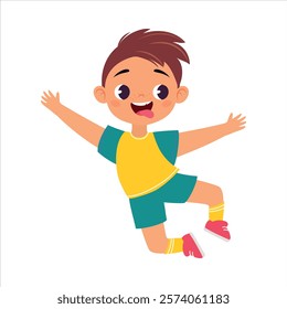 Funny Boy Kid Character Enjoy and Having Fun Vector Illustration