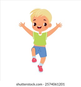 Funny Boy Kid Character Enjoy and Having Fun Vector Illustration