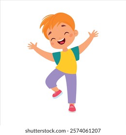 Funny Boy Kid Character Enjoy and Having Fun Vector Illustration