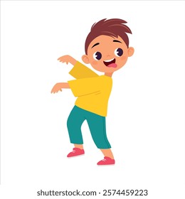 Funny Boy Kid Character Enjoy and Having Fun Vector Illustration