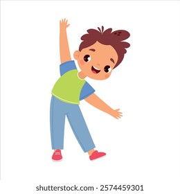 Funny Boy Kid Character Enjoy and Having Fun Vector Illustration