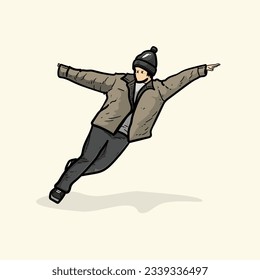 Funny boy or man or guy doing some funny pose on cream Background vector modern illustration