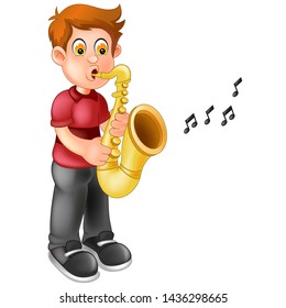 Funny Boy Saxophone Cartoon Your Design Stock Vector (Royalty Free ...