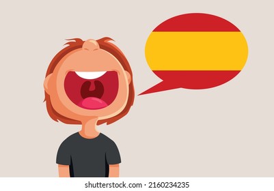 
Funny Boy Speaking Spanish Vector Cartoon Illustration. Little student learning a foreign language
