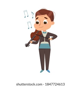 Funny Boy Standing and Playing Violin Vector Illustration