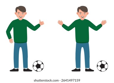 funny boy teenager cartoon character play with soccer ball icon