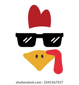 Funny boy turkey face with sunglasses for autumn holidays. Cute Thanksgiving design for kids. Isolated vector illustration in flat style