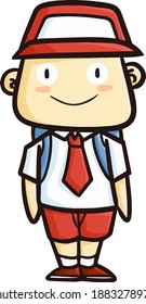 Funny boy wearing Indonesian school uniform
