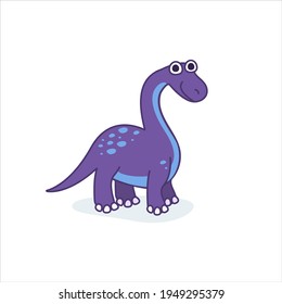 Funny brachiosaurus character in cartoon style. Cute dinosaur flat kid graphic. Isolated vector illustration.