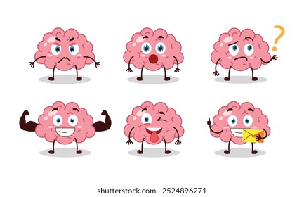 funny brain cartoon with different expressions character vector illustration