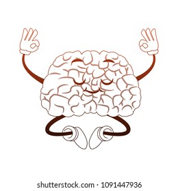 Funny brain cartoon doing yoga in orange and white colors