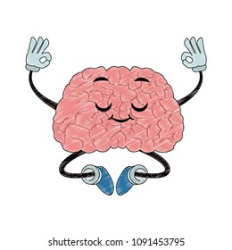 Funny brain cartoon doing yoga scribble