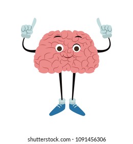 Funny brain cartoon with hands up