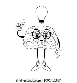 Funny brain cartoon with idea on black and white colors