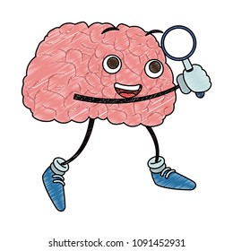 Funny Brain Cartoon Magnifying Glass Scribble Stock Vector (Royalty ...