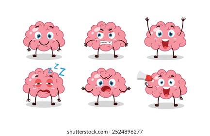 funny brain cartoon with many expressions vector illustration