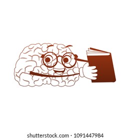 Funny brain cartoon reading a book in orange and white colors