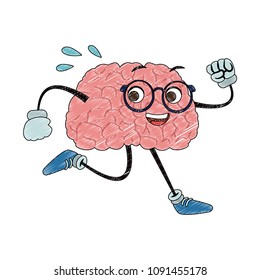Funny brain cartoon running scribble
