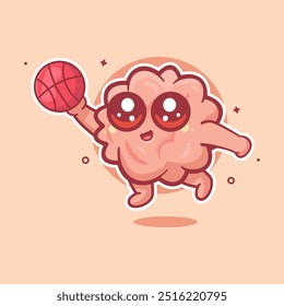 Divertida mascota del personaje del cerebro jugando al baloncesto dibujos animados aislados