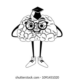 Funny brain graduated student cartoon on black and white colors