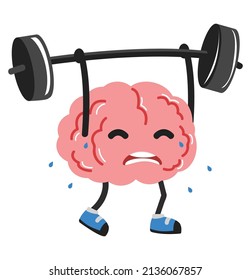 Funny brain Lifting Weights over head training cartoon