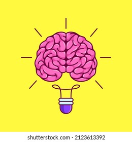 funny brain like lamp vector illustration. cartoon brain has an idea