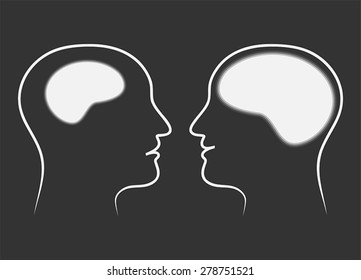 Funny Brains Size Comparison of two man on a grey background