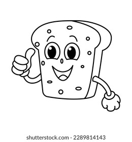 Funny bread cartoon characters vector illustration. For kids coloring book.