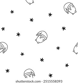 Funny bread characters. Seamless pattern. Coloring Page. Cute tasty bakery pastries, cartoon happy bagets faces. Hand drawn style. Vector drawing. Design ornaments.