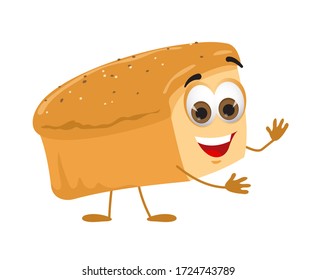 Funny Bread with eyes on white background, funny products series, flat vector illustration
