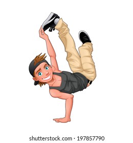 Funny breakdancer. Vector isolated character.