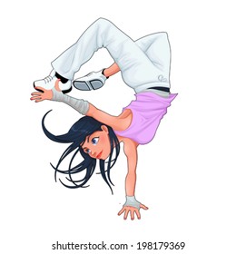 Funny breakdancer. Vector isolated character.