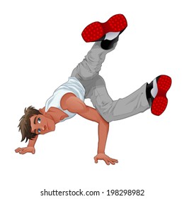 Funny breakdancer. Vector isolated character.