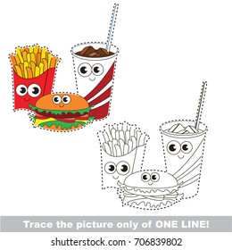 Funny Breakfast Meal to be traced only of one line, the tracing educational game to preschool kids with easy game level, the colorful and colorless version.