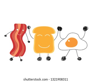 funny breakfast on white background.