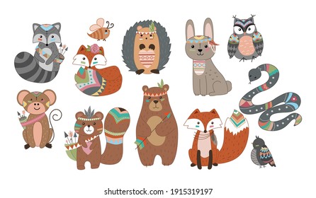 Funny breeding animals. Forest animal cub, cute wild fox, bear and cute bunny, funny owl. Hedgehog with beaver. Isolated cartoon vector symbols icons set.