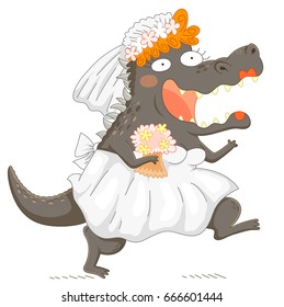 Funny bridezilla – monstrous bride smiling enthusiastically 