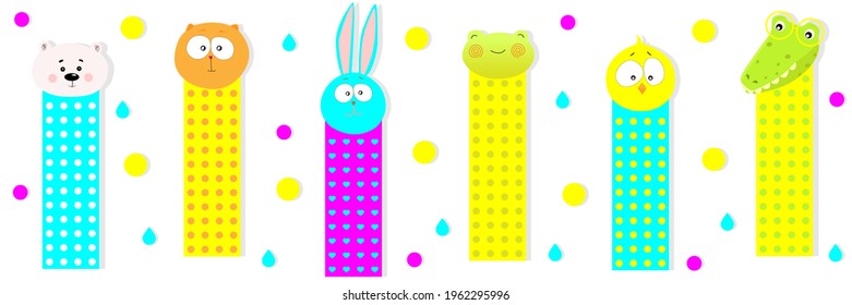 Funny bright bookmarks with heads of animals.