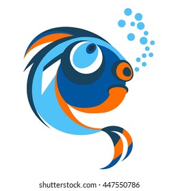 Funny bright brooding fish. Objects isolated on white background. Flat cartoon vector illustration.