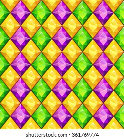 Funny bright colorful texture with green, purple and yellow diamonds, vector seamless pattern for Mardi Gras items design