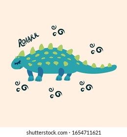 funny bright dinosaur growls kids illustration