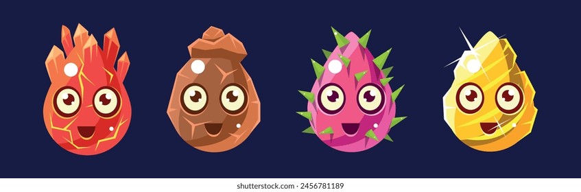 Funny Bright Drop Shape Character with Face Vector Set