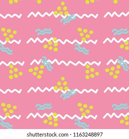  funny bright pattern with curved lines, dots, zigzags. Vector illustration.