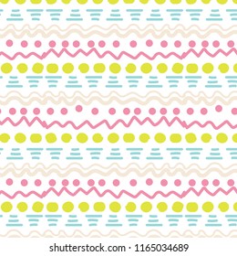 funny bright pattern with curved lines, dots, zigzags. Vector illustration.