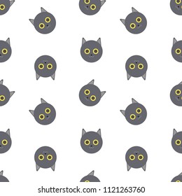 Funny british shorthair cat with big yellow eyes seamless pattern