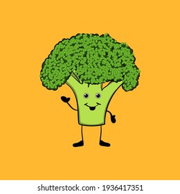 Funny Broccoli in cartoon style. The concept of Fruits and vegetables. Healthy eating.