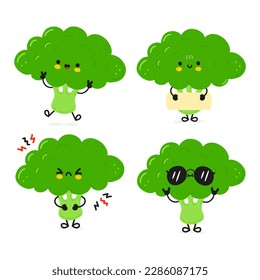 Funny Broccoli characters bundle set. Vector hand drawn doodle style cartoon character illustration icon design. Cute Broccoli mascot character collection