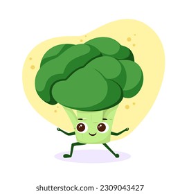 El brócoli gracioso hace yoga. Hortalizas finas.

