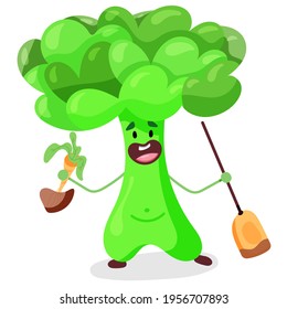 Funny broccoli Gärtner. Laubsalat. Grünes Gemüse.