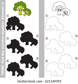 Funny Broccolies with different shadows to find the correct one, compare and connect object with it true shadow, the educational kid game with simple gaming level.